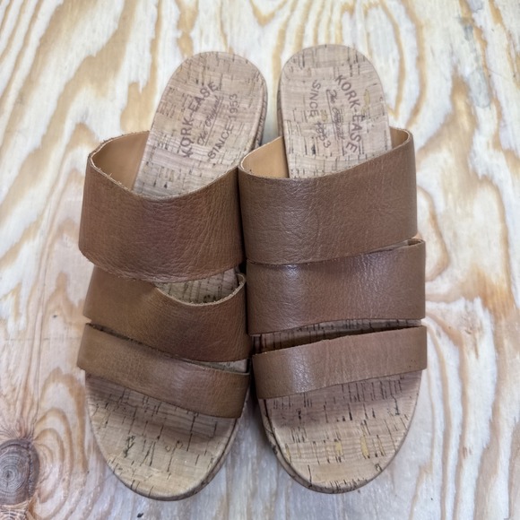 Kork-Ease Brown Leather Platform Sandals Size 8 Cork Wedge Slip-On Comfort Shoe - Picture 3 of 11